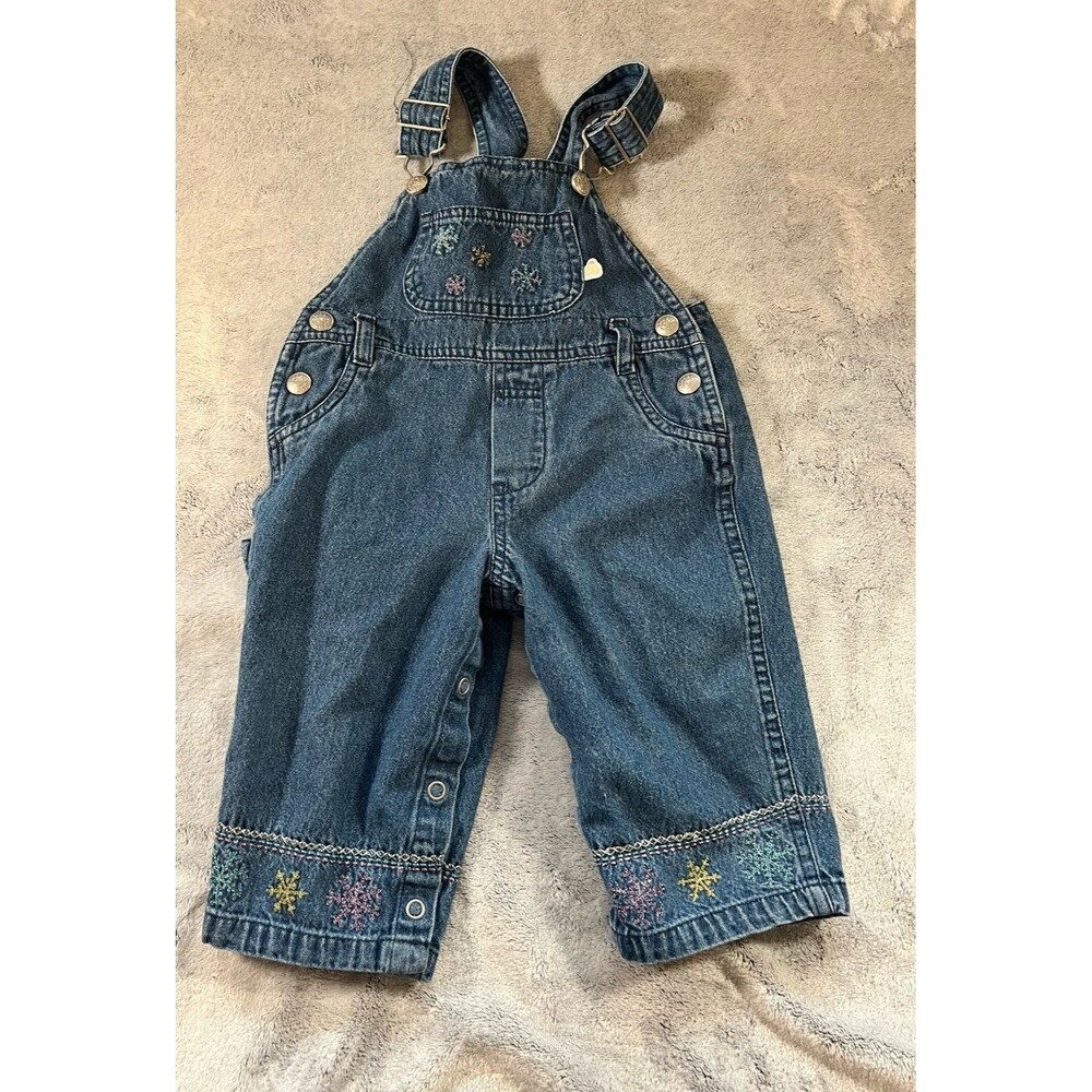 Vintage Koala Kids Denim Overalls Toddler Snowflake Embroidered Blue Jean Jumper
